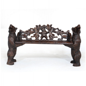 Intricately Carved Black Forest Bear Bench