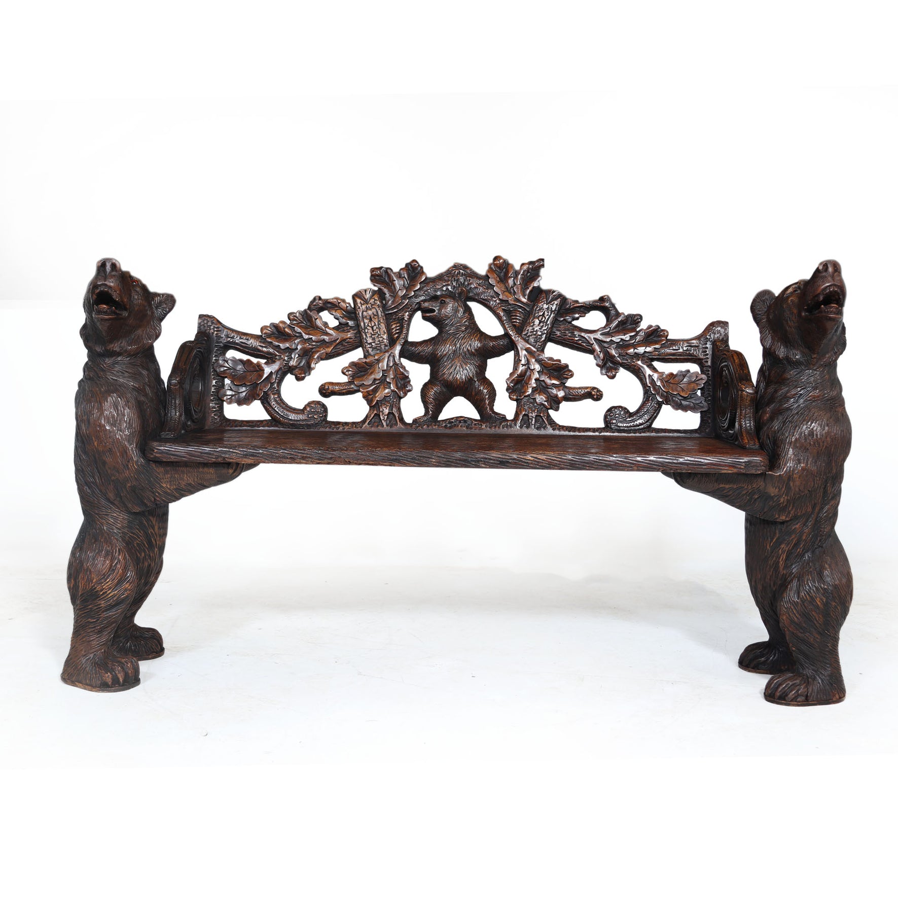 Intricately Carved Black Forest Bear Bench