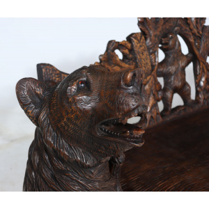 Intricately Carved Black Forest Bear Bench