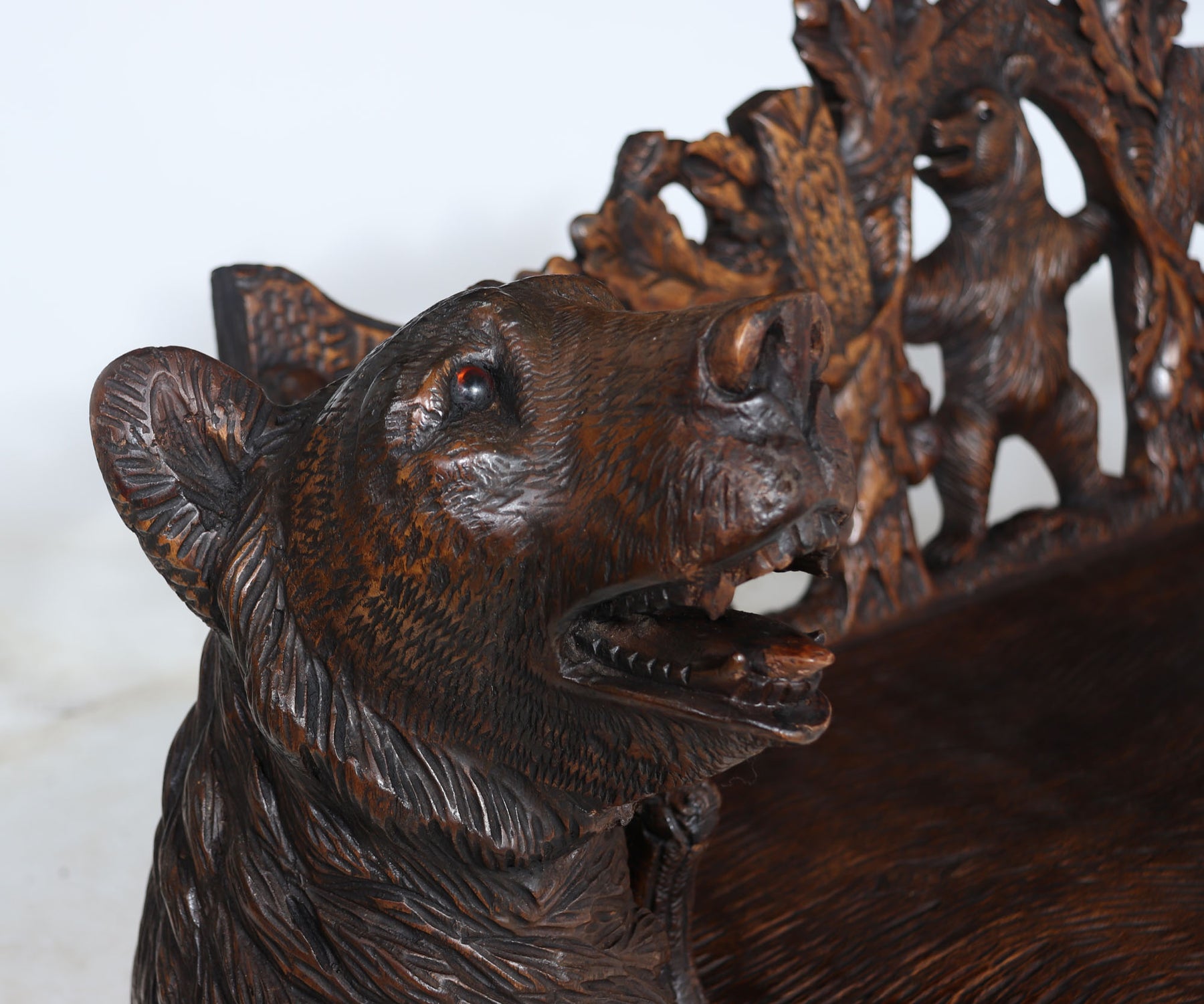 Intricately Carved Black Forest Bear Bench