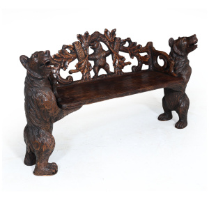 Intricately Carved Black Forest Bear Bench