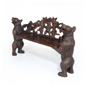 Intricately Carved Black Forest Bear Bench
