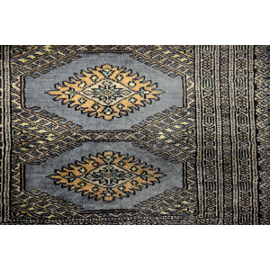 Original Pakistani Hand-Woven Blue & Grey Bukhara Rug, 1960s