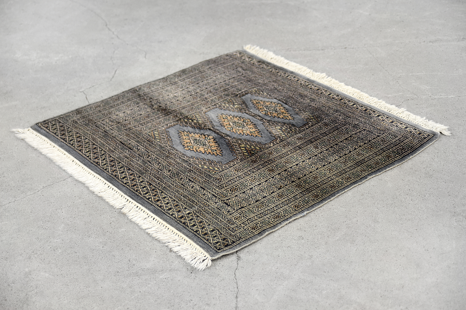 Original Pakistani Hand-Woven Blue & Grey Bukhara Rug, 1960s