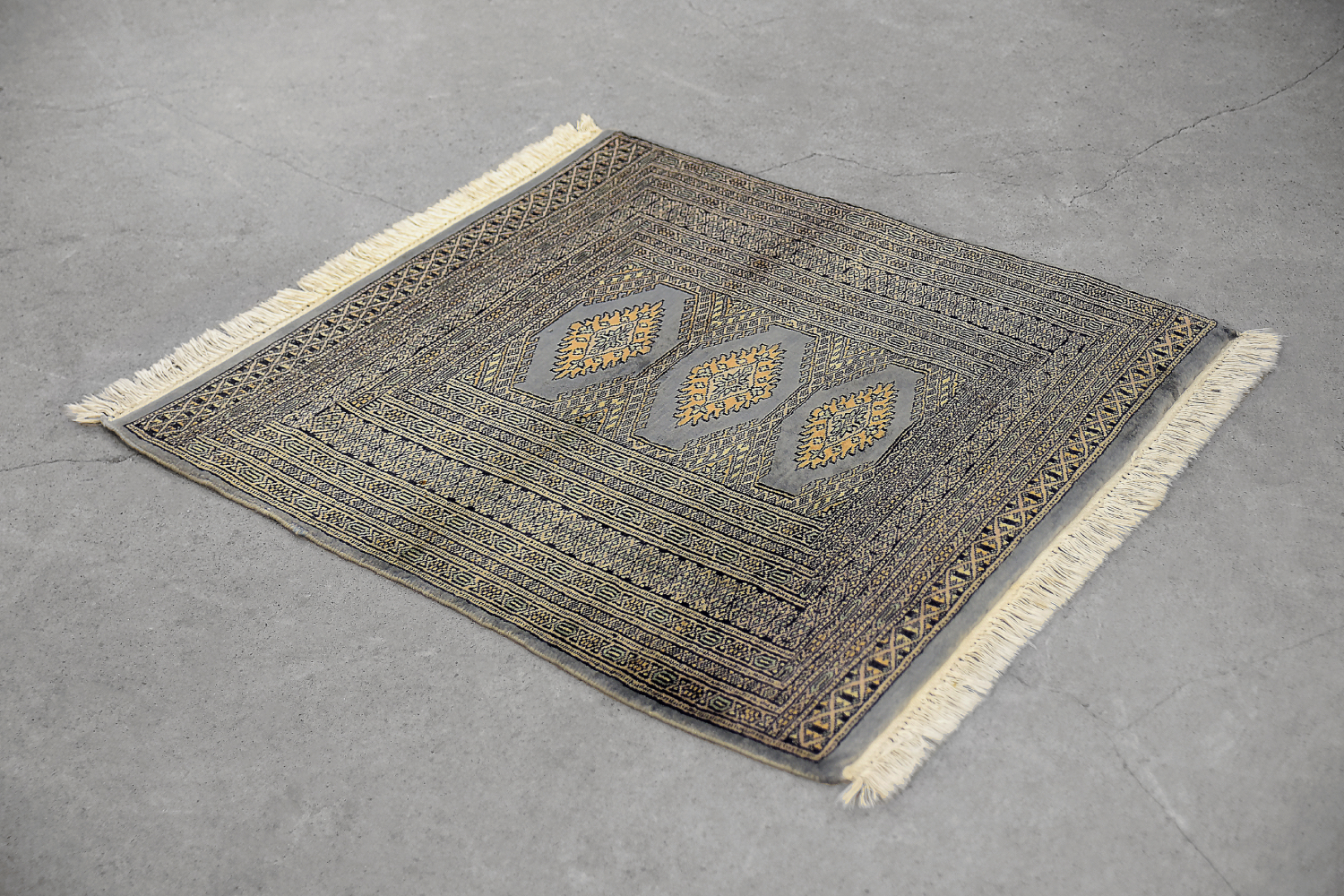 Original Pakistani Hand-Woven Blue & Grey Bukhara Rug, 1960s