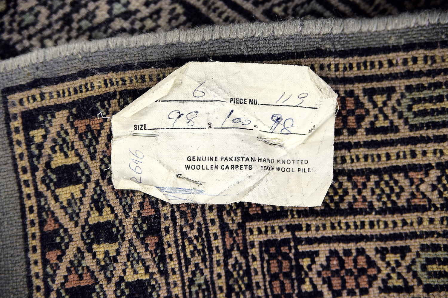 Original Pakistani Hand-Woven Blue & Grey Bukhara Rug, 1960s