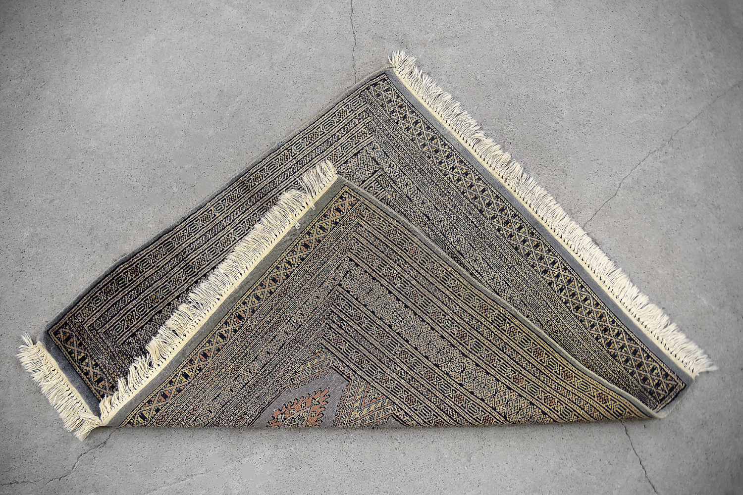 Original Pakistani Hand-Woven Blue & Grey Bukhara Rug, 1960s