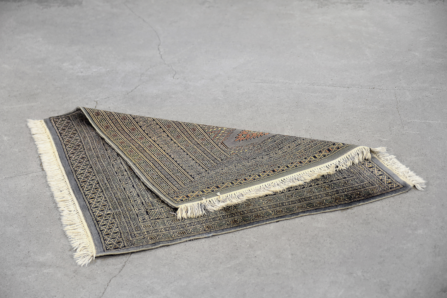 Original Pakistani Hand-Woven Blue & Grey Bukhara Rug, 1960s
