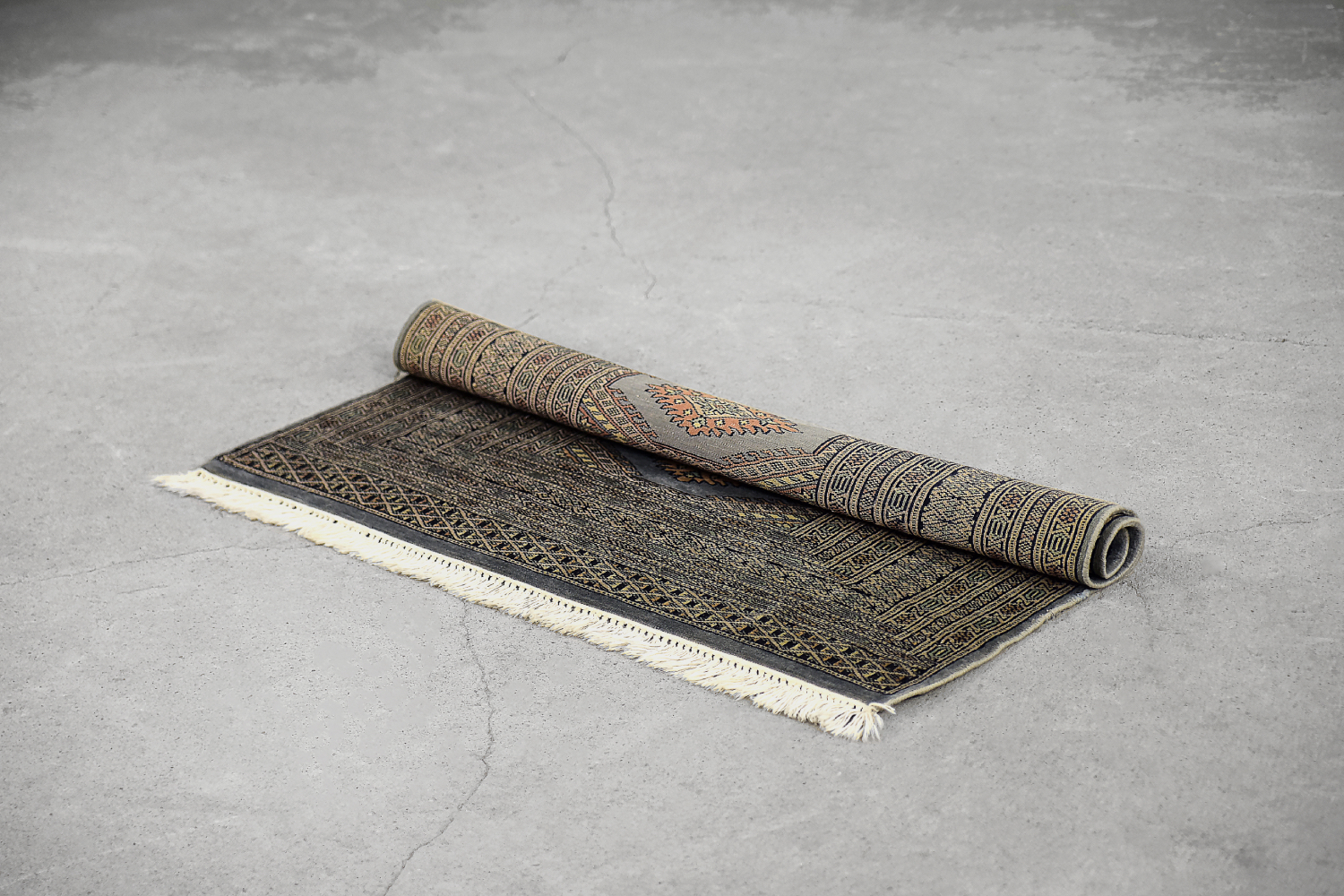 Original Pakistani Hand-Woven Blue & Grey Bukhara Rug, 1960s