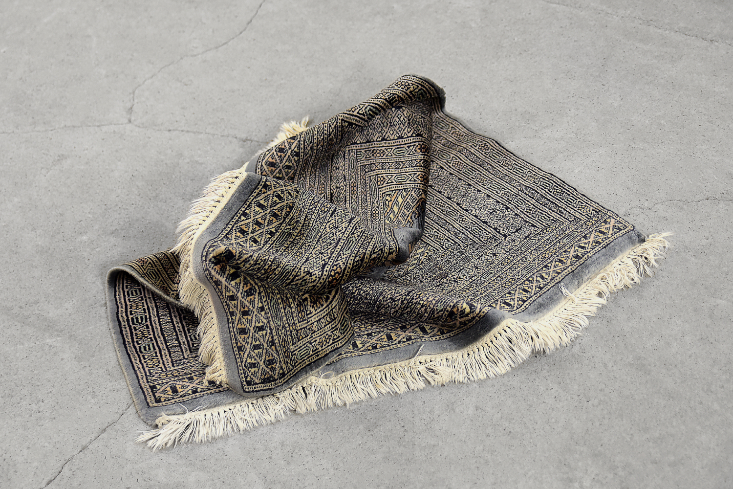 Original Pakistani Hand-Woven Blue & Grey Bukhara Rug, 1960s
