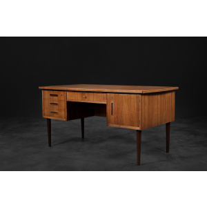 Vintage Classic Mid-Century Danish Scandinavian Modern Teak Bilateral Desk, 1960s