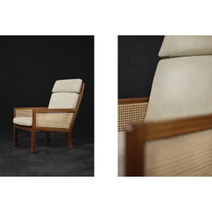 Vintage Mid-Century Scandinavian Modern Mahogany Armchair with French Wicker by Bernt Petersen dla Wørts Møbelsnedkeri, 1960s