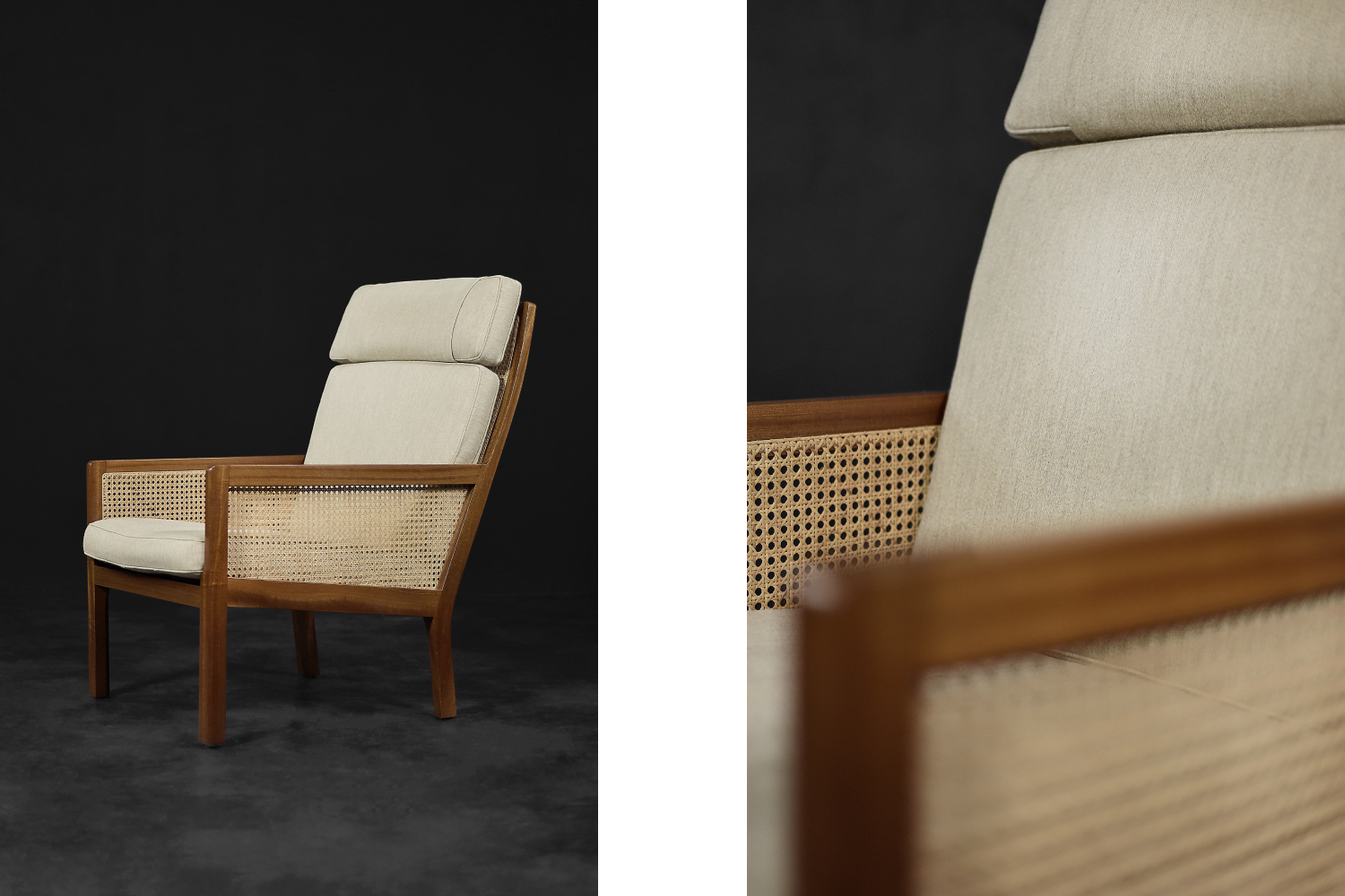 Vintage Mid-Century Scandinavian Modern Mahogany Armchair with French Wicker by Bernt Petersen dla Wørts Møbelsnedkeri, 1960s