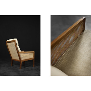 Vintage Mid-Century Scandinavian Modern Mahogany Armchair with French Wicker by Bernt Petersen dla Wørts Møbelsnedkeri, 1960s