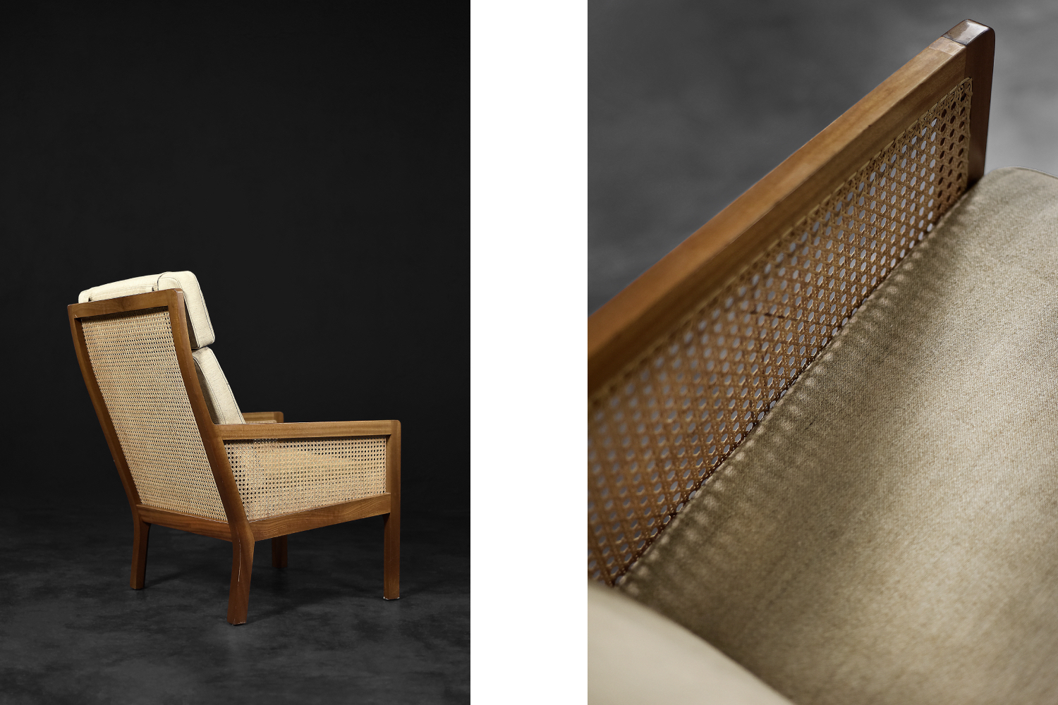 Vintage Mid-Century Scandinavian Modern Mahogany Armchair with French Wicker by Bernt Petersen dla Wørts Møbelsnedkeri, 1960s
