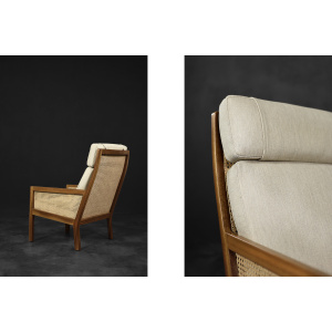 Vintage Mid-Century Scandinavian Modern Mahogany Armchair with French Wicker by Bernt Petersen dla Wørts Møbelsnedkeri, 1960s