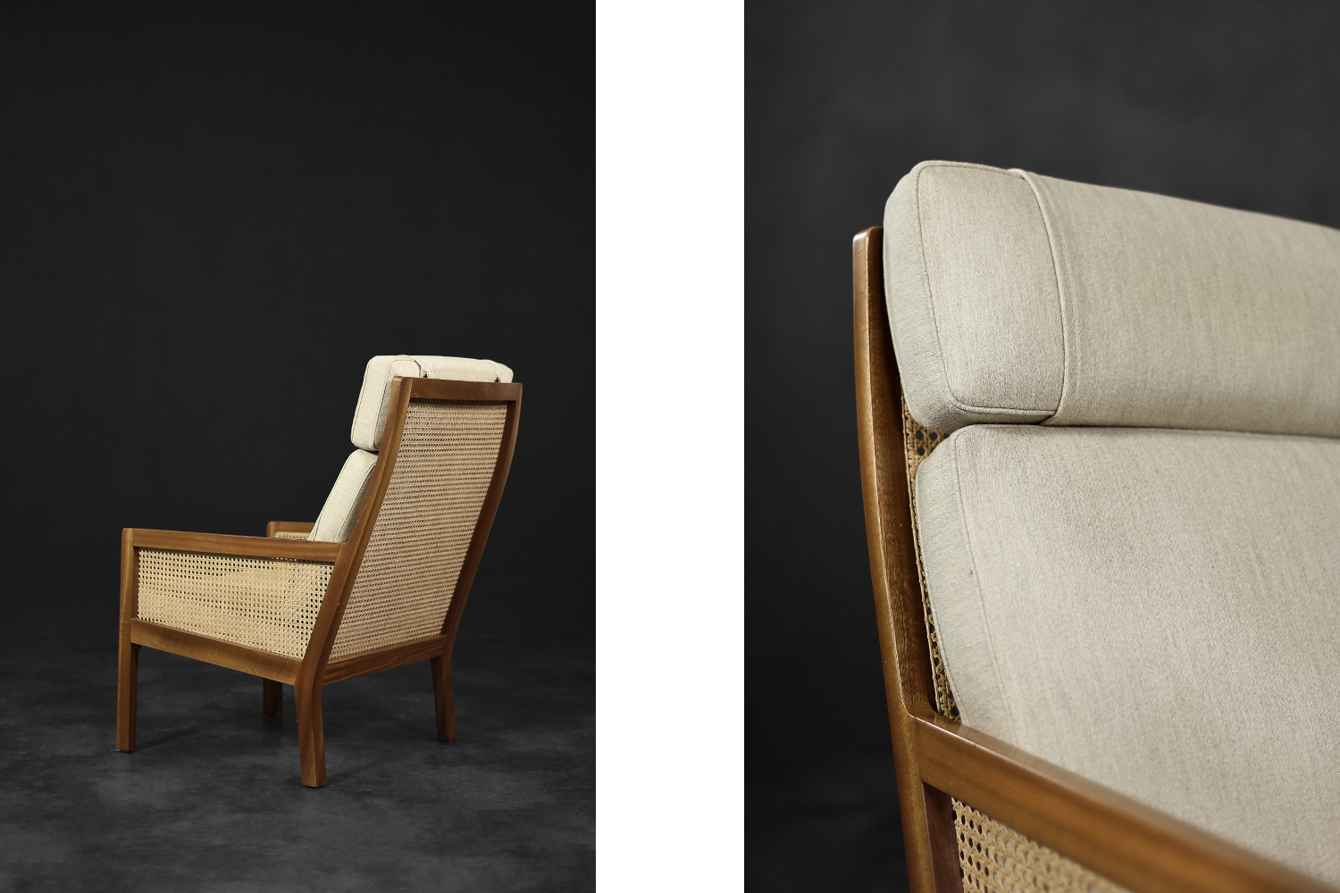 Vintage Mid-Century Scandinavian Modern Mahogany Armchair with French Wicker by Bernt Petersen dla Wørts Møbelsnedkeri, 1960s