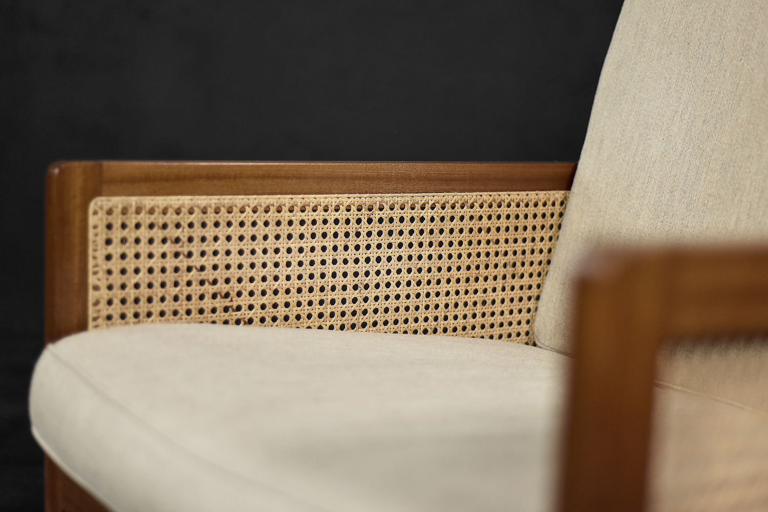 Vintage Mid-Century Scandinavian Modern Mahogany Armchair with French Wicker by Bernt Petersen dla Wørts Møbelsnedkeri, 1960s