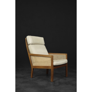 Vintage Mid-Century Scandinavian Modern Mahogany Armchair with French Wicker by Bernt Petersen dla Wørts Møbelsnedkeri, 1960s