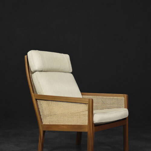 Vintage Mid-Century Scandinavian Modern Mahogany Armchair with French Wicker by Bernt Petersen dla Wørts Møbelsnedkeri, 1960s