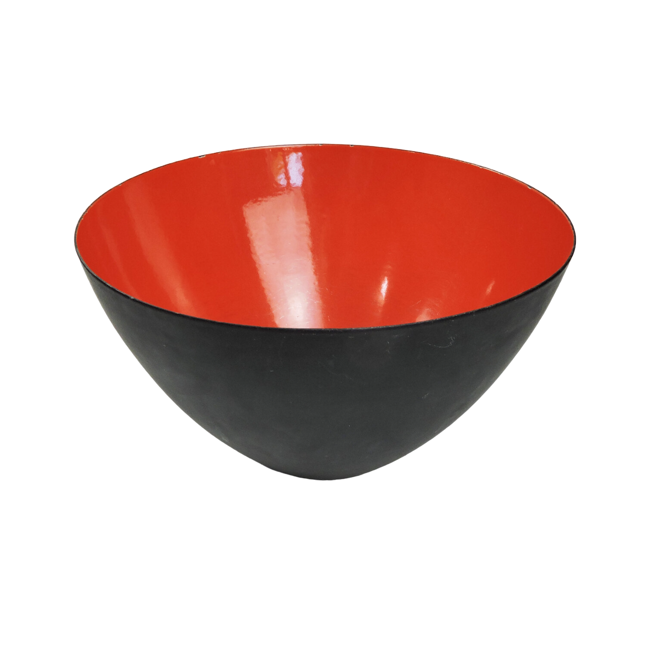 Large Mid Century Danish Red Enamel Krenit Bowl By Herbert Krenchel, 1950s