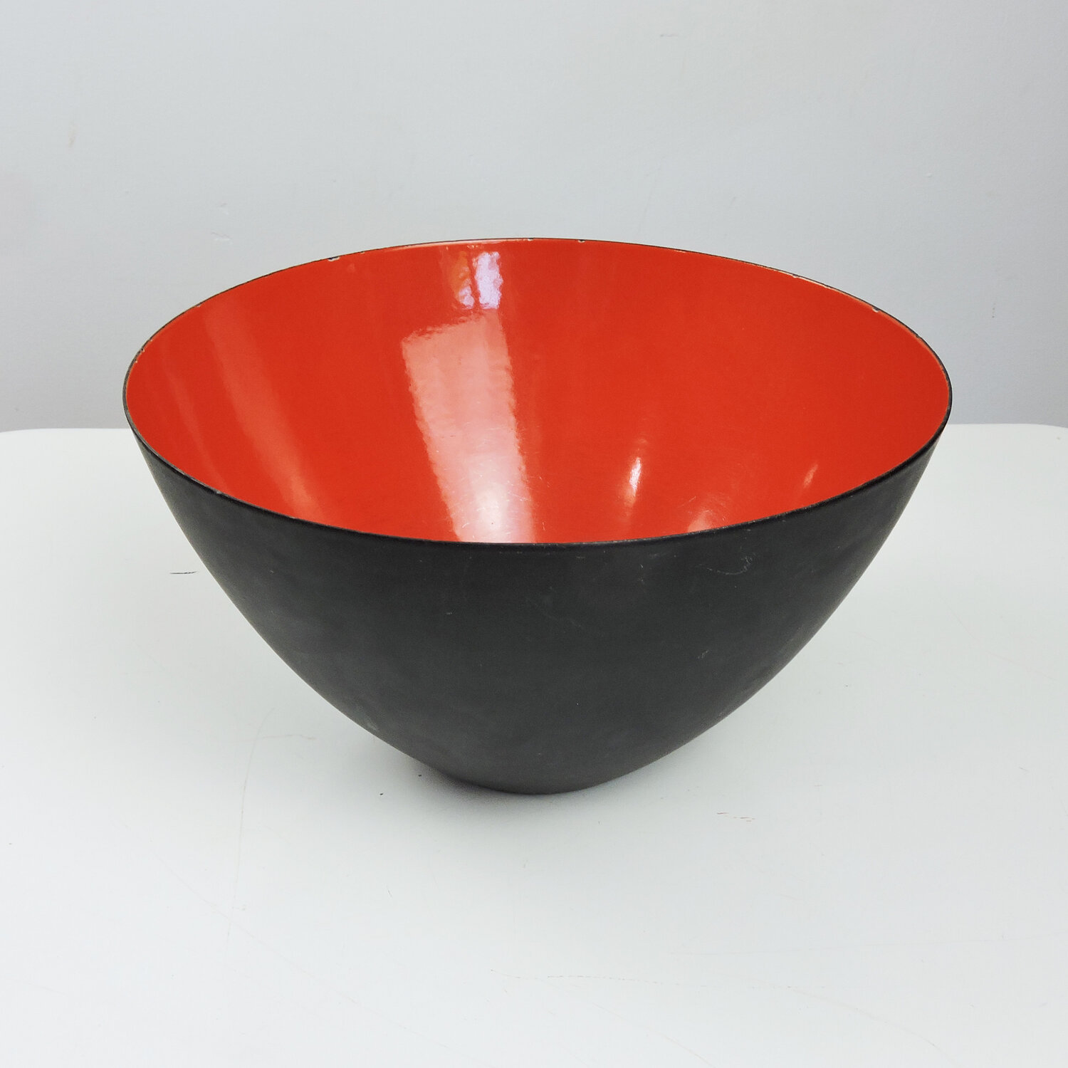 Large Mid Century Danish Red Enamel Krenit Bowl By Herbert Krenchel, 1950s