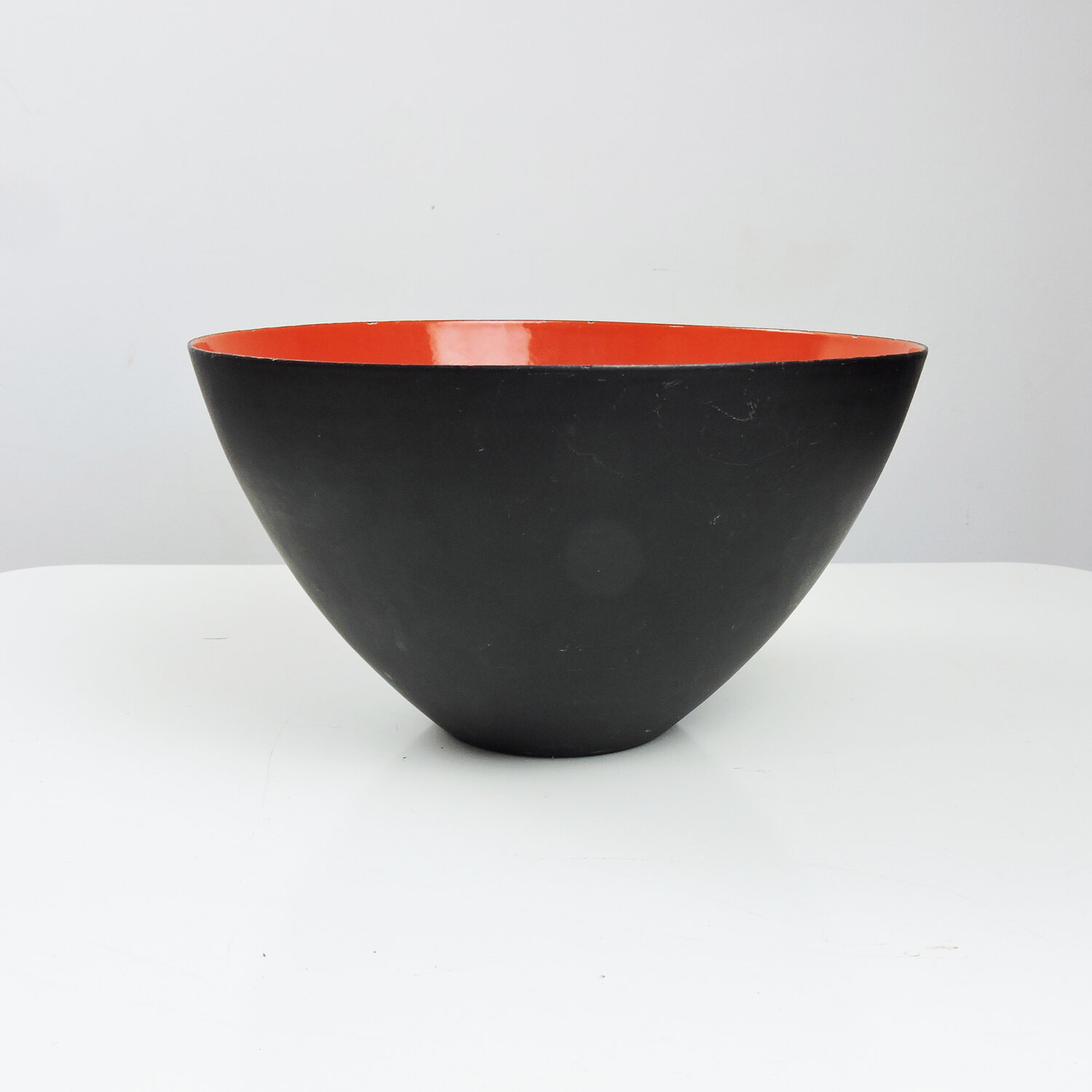 Large Mid Century Danish Red Enamel Krenit Bowl By Herbert Krenchel, 1950s