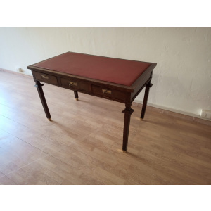 Vintage Empire Style Desk in Walnut with Brass Feet and Leather Top