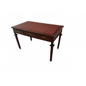 Vintage Empire Style Desk in Walnut with Brass Feet and Leather Top