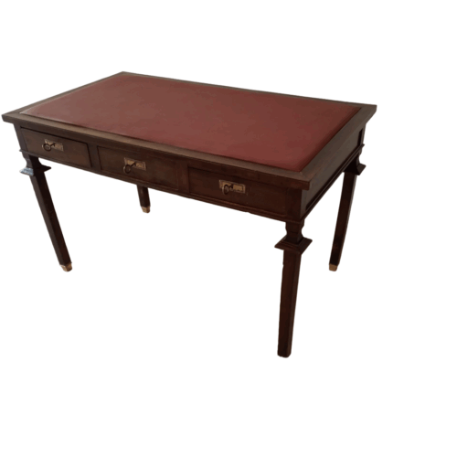 Vintage Empire Style Desk in Walnut with Brass Feet and Leather Top