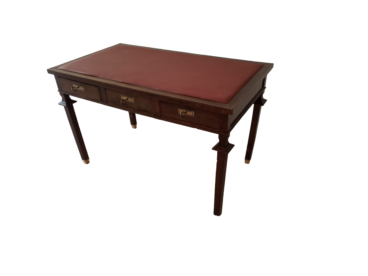 Vintage Empire Style Desk in Walnut with Brass Feet and Leather Top