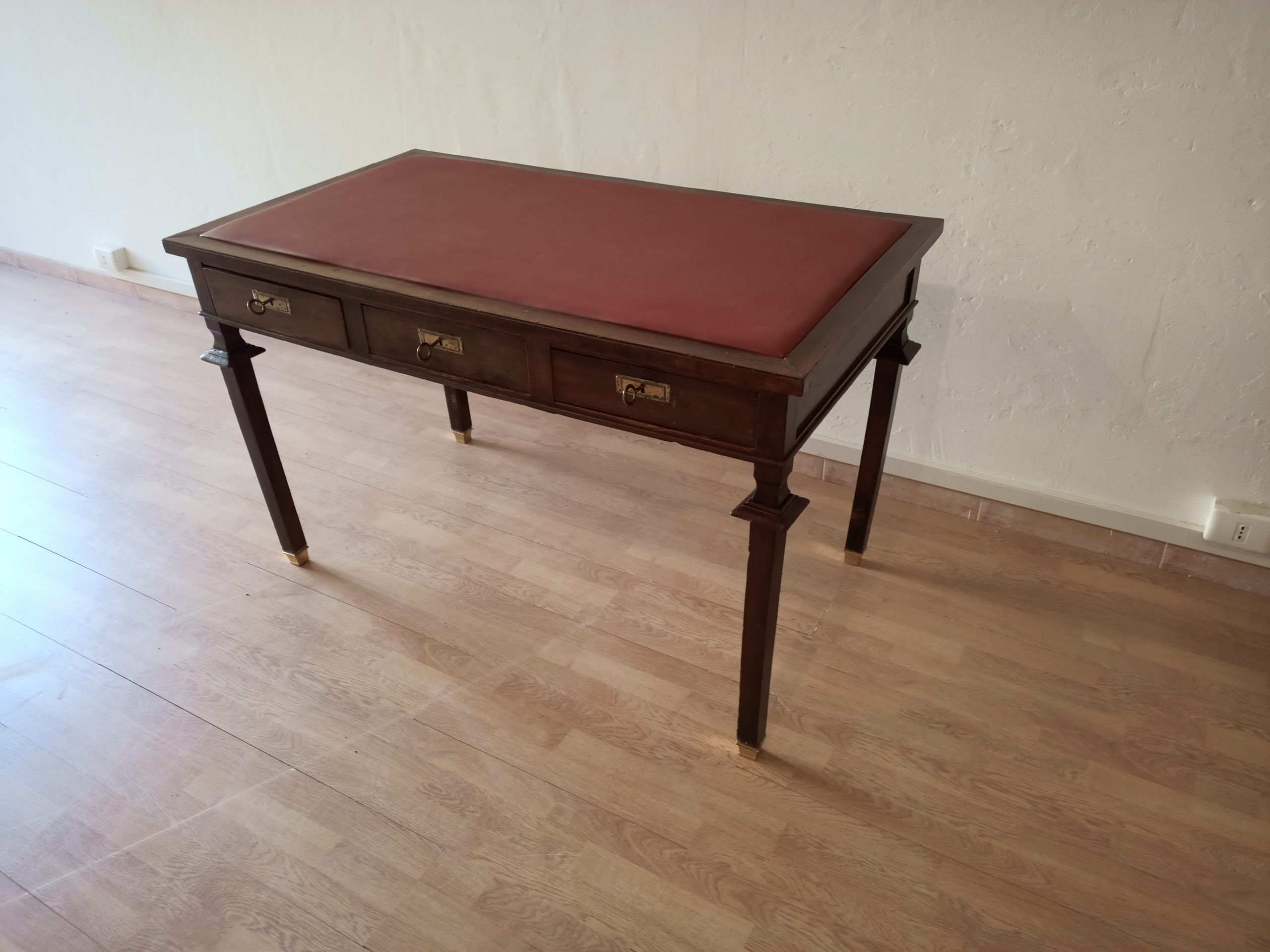 Vintage Empire Style Desk in Walnut with Brass Feet and Leather Top