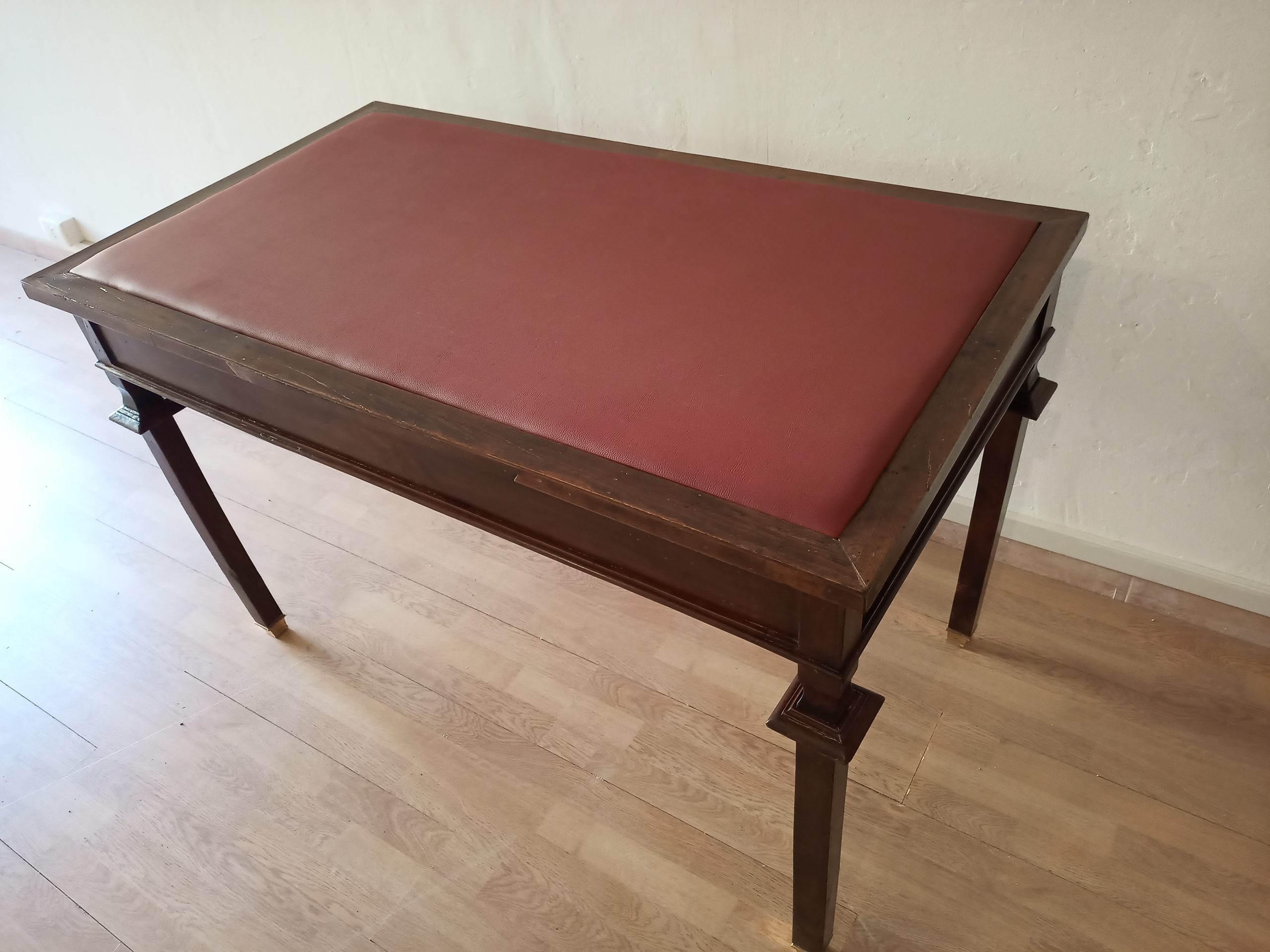 Vintage Empire Style Desk in Walnut with Brass Feet and Leather Top