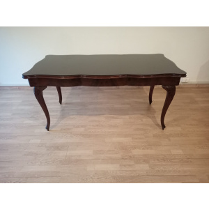 Vintage Chippendale Table in Smoked Tempered Glass with Walnut Top
