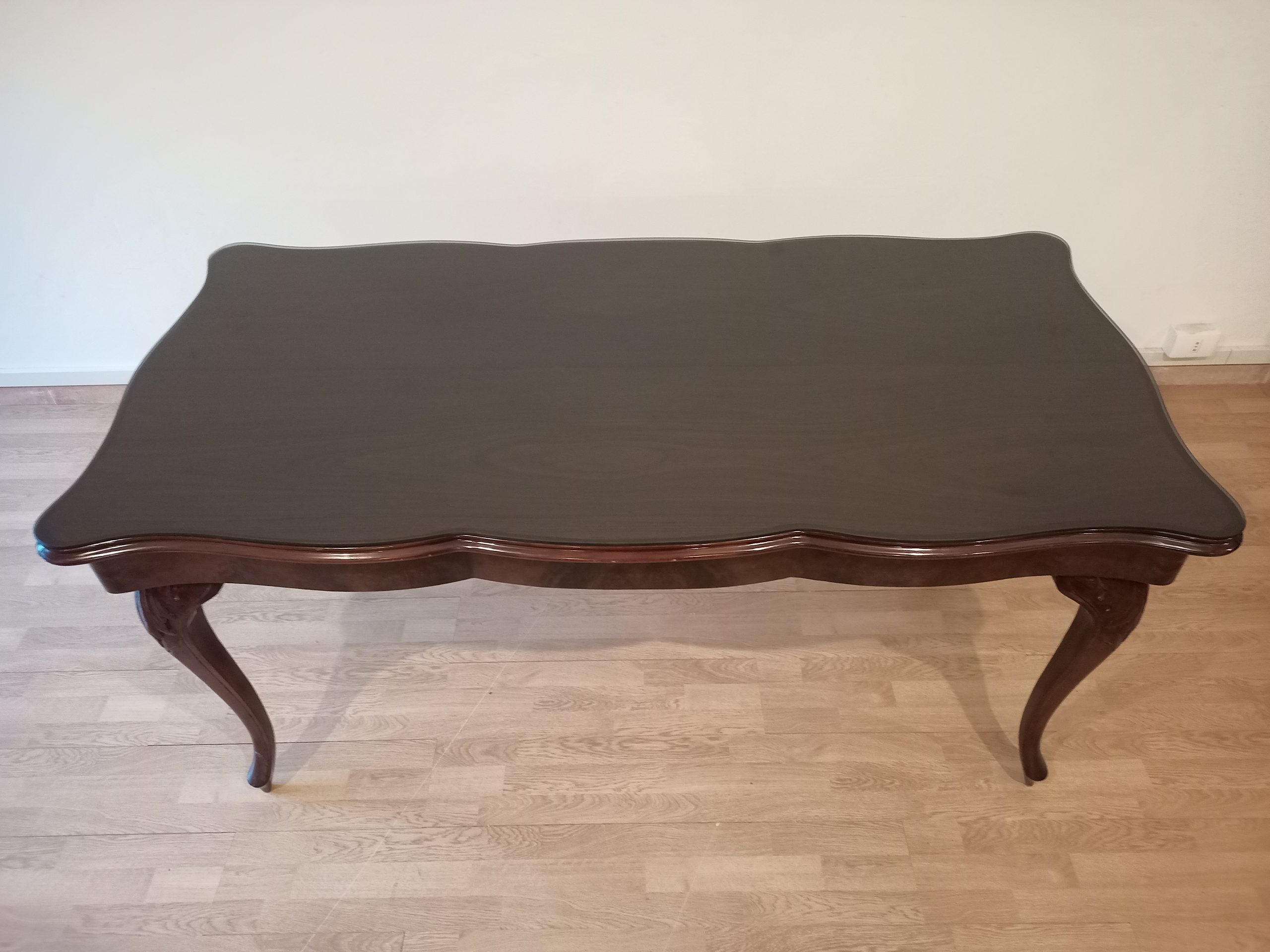 Vintage Chippendale Table in Smoked Tempered Glass with Walnut Top