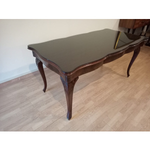 Vintage Chippendale Table in Smoked Tempered Glass with Walnut Top
