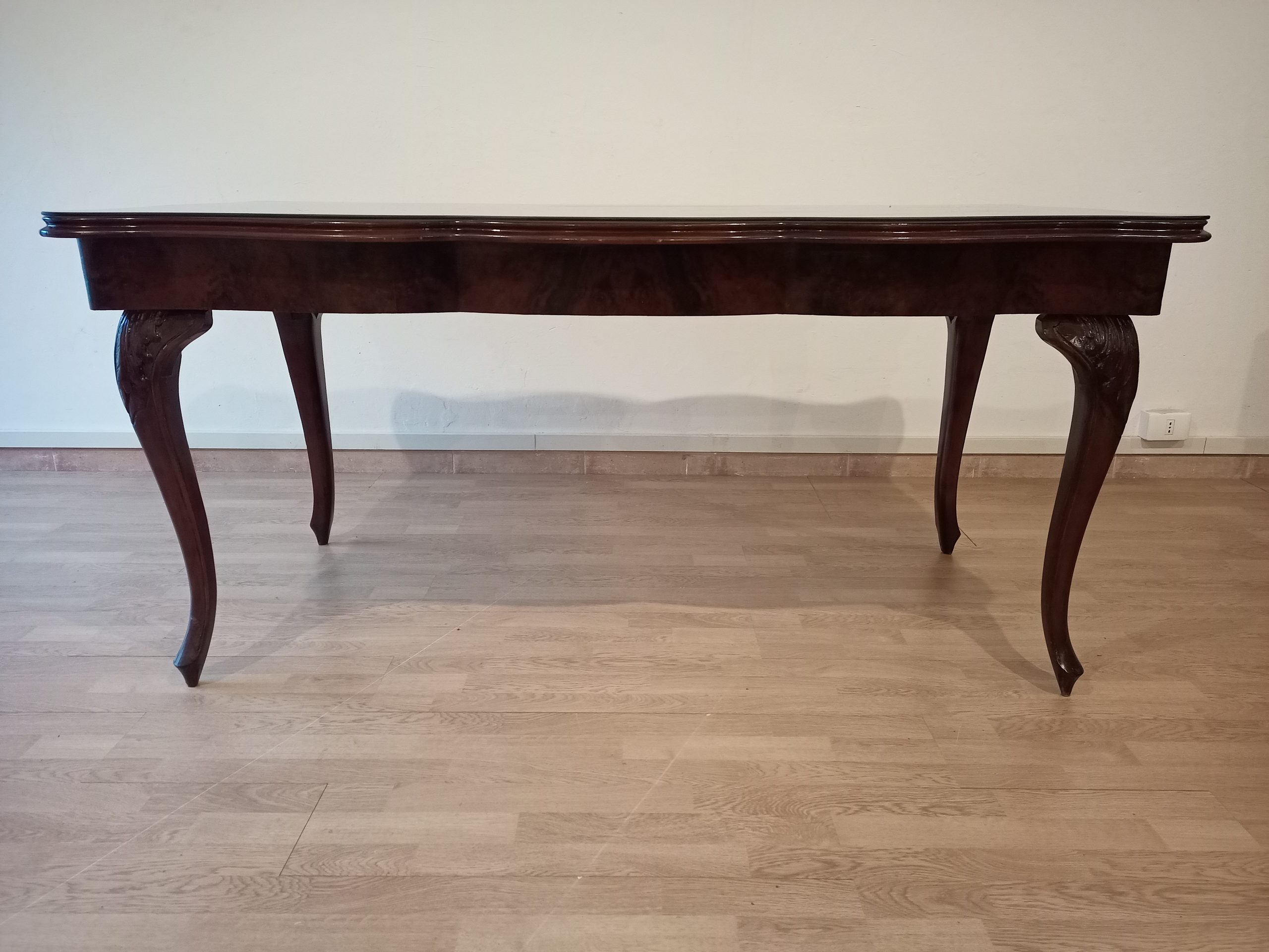Vintage Chippendale Table in Smoked Tempered Glass with Walnut Top