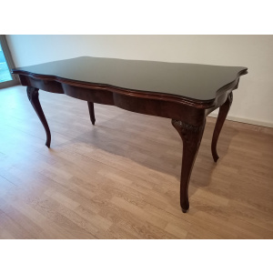 Vintage Chippendale Table in Smoked Tempered Glass with Walnut Top