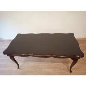 Vintage Chippendale Table in Smoked Tempered Glass with Walnut Top