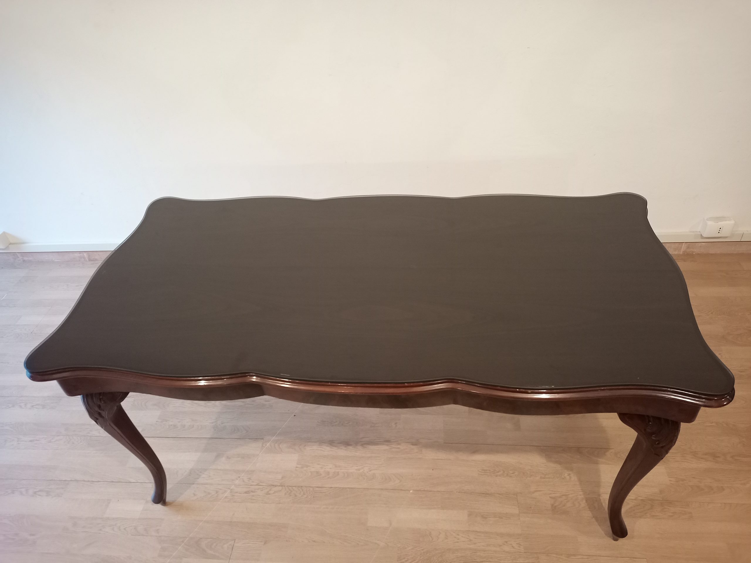 Vintage Chippendale Table in Smoked Tempered Glass with Walnut Top