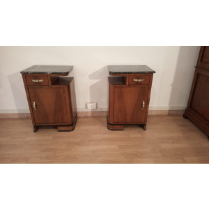 Art Deco Italian Bedside Tables in Walnut, Set of 2