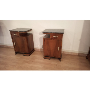 Art Deco Italian Bedside Tables in Walnut, Set of 2