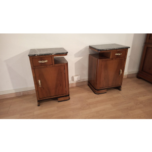 Art Deco Italian Bedside Tables in Walnut, Set of 2