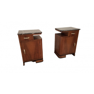 Art Deco Italian Bedside Tables in Walnut, Set of 2