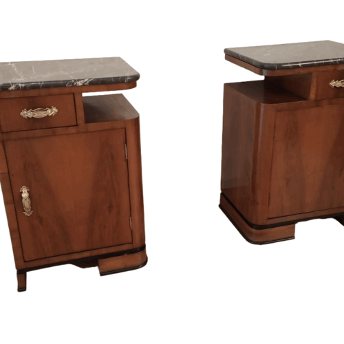 Art Deco Italian Bedside Tables in Walnut, Set of 2