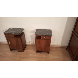 Art Deco Italian Bedside Tables in Walnut, Set of 2