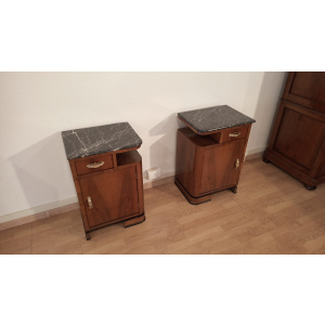 Art Deco Italian Bedside Tables in Walnut, Set of 2