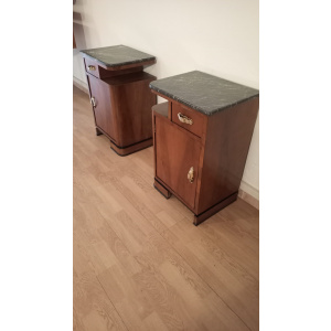 Art Deco Italian Bedside Tables in Walnut, Set of 2