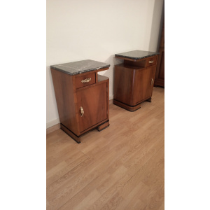 Art Deco Italian Bedside Tables in Walnut, Set of 2