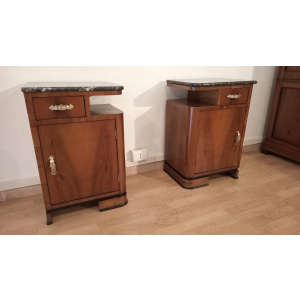 Art Deco Italian Bedside Tables in Walnut, Set of 2